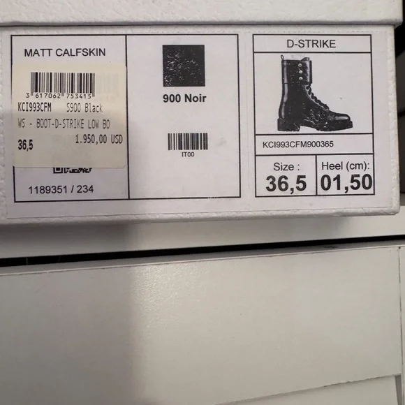 Dior D-Strike Combat Ankle Boots Black Calfskin Leather Size [size 6) - Picture 2 of 9